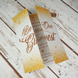 Be our guest, Fairytale wedding invitation, wedding invite, gatefold, whimsical, quirky, fairytale, sparkle, glitter, disney