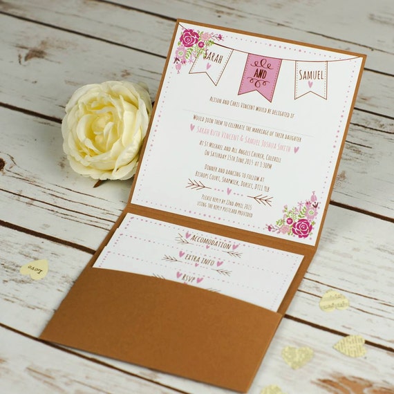 Personnalisé//fait main dentelle mariage pocketfold invitation carte avec rsvp inc