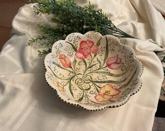 Scalloped Floral Serving Bowl