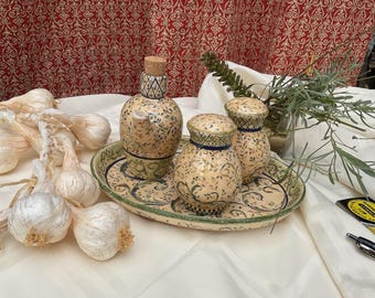 Ceramic Condiment Tray (Salt, Pepper, and Olive Oil)