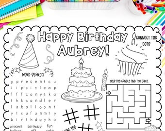 Personalized Birthday Placemat // Coloring Sheet DIGITAL Download, Party Favor