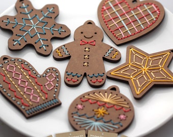 Set of 6 Gingerbread Stitched Ornament Kits