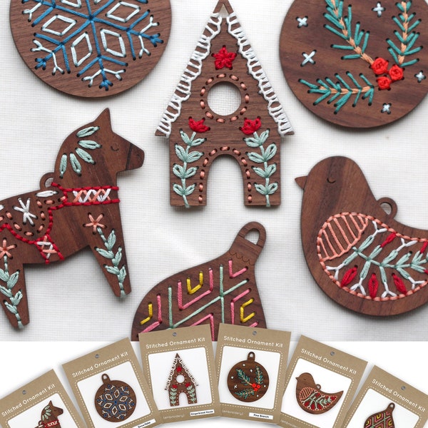 Easy Stitch Walnut Wood Ornament Kit (Set of 6)