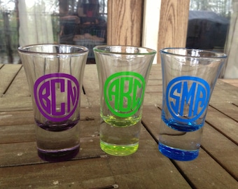 monogram shot glass etsy