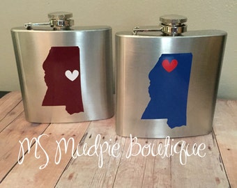 College Team Flasks, SEC State Flask, Sorority Gift, Tailgating Flask, Stainless Steel Flask