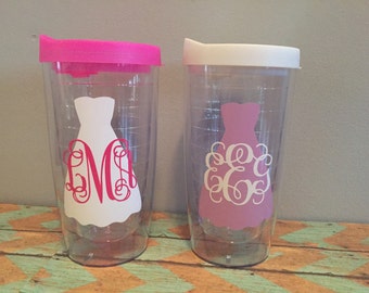 Personalized Bridesmaid Tumbler, Monogrammed Bride Tumbler, Wedding Planning Tumbler, Tervis Style Tumbler, Double Walled Tumbler