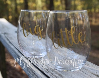 Big Little Wine Glass Set, Sorority Wine Glass Set, Big Lil Sorority Set of 2 Wine Glasses