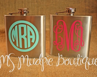 Monogrammed Flask, Personalized Flask, Sorority Gift, Wedding Gift, Stainless Steel Flask