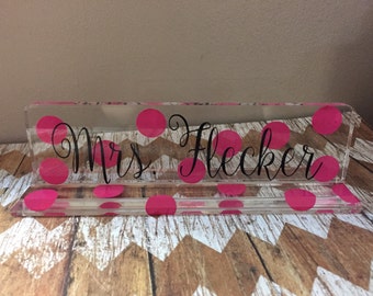 Personalized Acrylic Name Plate, Monogrammed Acrylic Desk Plate, personalized desk name plate, teachers gift