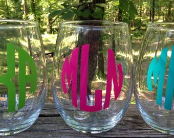 Christmas Gifts for Her, Wine Lover Gift, Monogrammed Stemless Wine Glass, Stemless Wine, Personalized Wine Glass, Gift under 10