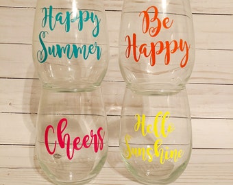 Summer Stemless Wine Glass, 21 ounce Stemless Wine Glass, Stemless Wine Glass, Stemless Glass, Summer Wine Glass, Acrylic Stemless