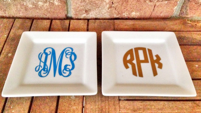 Ceramic Initials Jewelry Tray Ring Dish With Personalized A-Monogrammed
