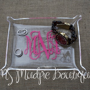 Medium Acrylic Monogram Jewelry Tray, Personalized Tray, Desk Organizer, Monogram Catch All Tray