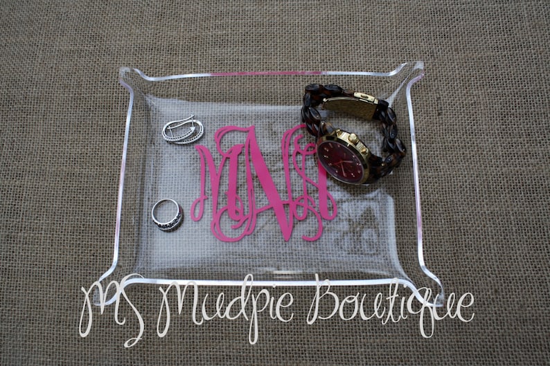 Medium Acrylic Monogram Jewelry Tray Personalized Tray Desk Etsy