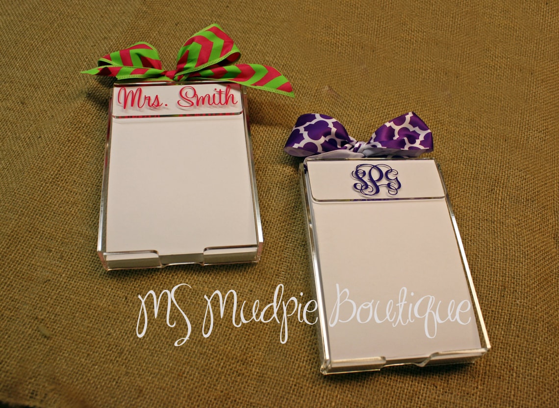 Personalized Acrylic Notepad Holder Monogrammed Notepad Etsy