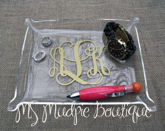 Large Acrylic Monogram Jewelry Tray, Desk Organizer, Catch All Tray, Personalized Tray