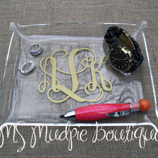 Large Acrylic Monogram Jewelry Tray, Desk Organizer, Catch All Tray, Personalized Tray