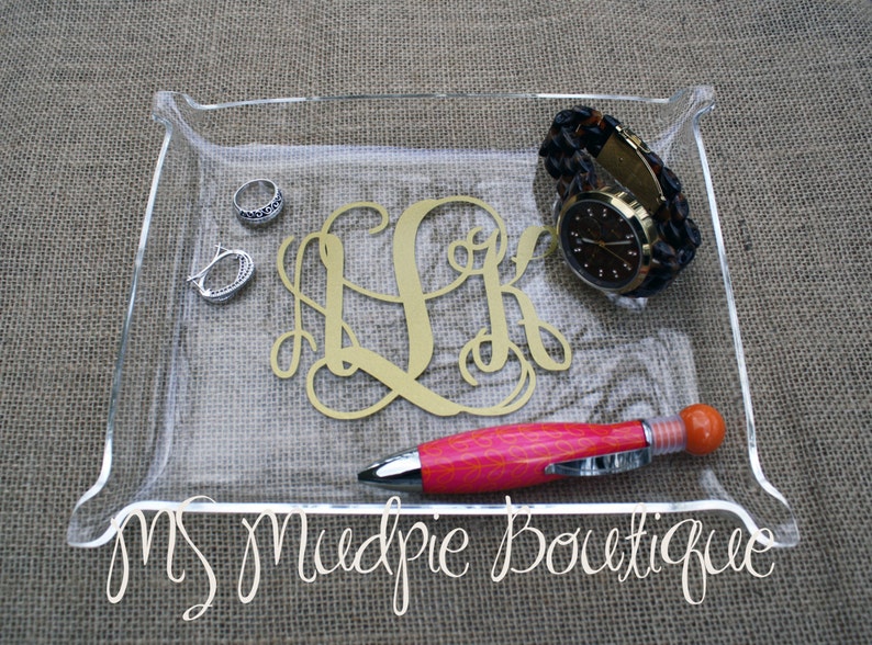 Large Acrylic Monogram Jewelry Tray, Desk Organizer, Catch All Tray, Personalized Tray Bild 1