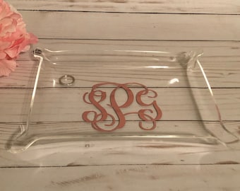 Medium Acrylic Monogram Jewelry Tray, Personalized Tray, Desk Organizer, Monogram Catch All Tray, Rose Gold Tray, Rose Gold Monogram Tray