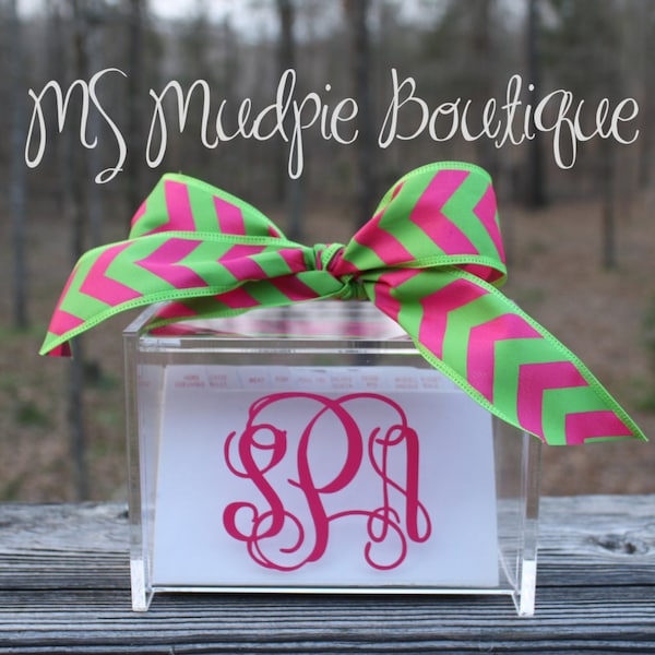 Monogrammed Acrylic Recipe Box with 60 Cards and Dividers, Personalized Recipe Box, Mother's Day Gift