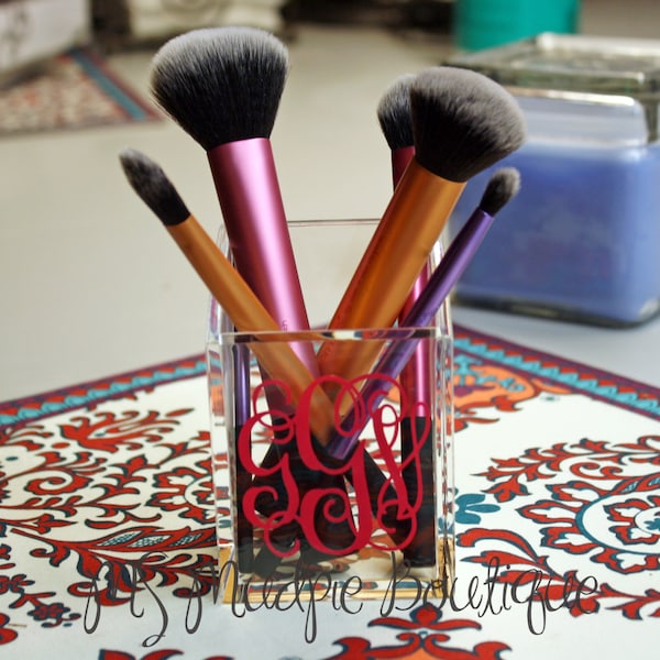 Makeup Brush Holder, Cosmetic Brush Holder, Monogrammed Brush Holder, Makeup Vanity Decor, Makeup Brush Holder, Monogrammed Makeup Storage