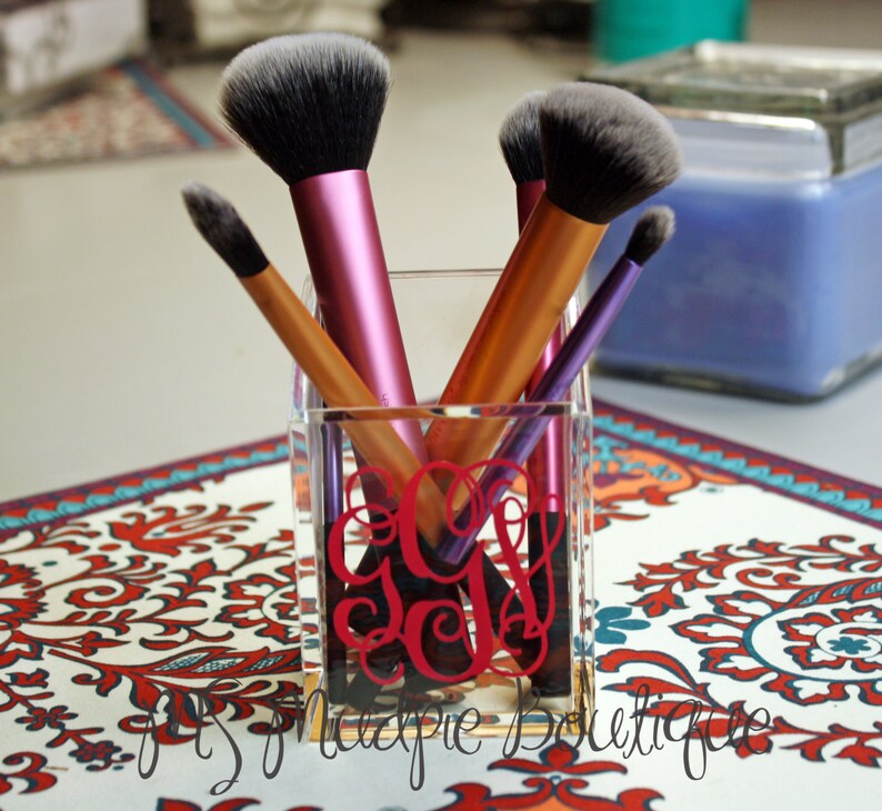 Makeup Brush Holder, Cosmetic Brush Holder, Monogrammed Brush Holder, Makeup Vanity Decor, Makeup Brush Holder, Monogrammed Makeup Storage image 1