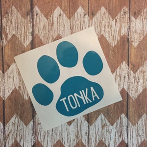 Paw Print Vinyl Decal, Dog Decal, Personalized Name Dog Decal, Puppy Sticker, Yeti Cup Decal, Custom Dog Sticker, Dog Lover Decal, Dog Decal