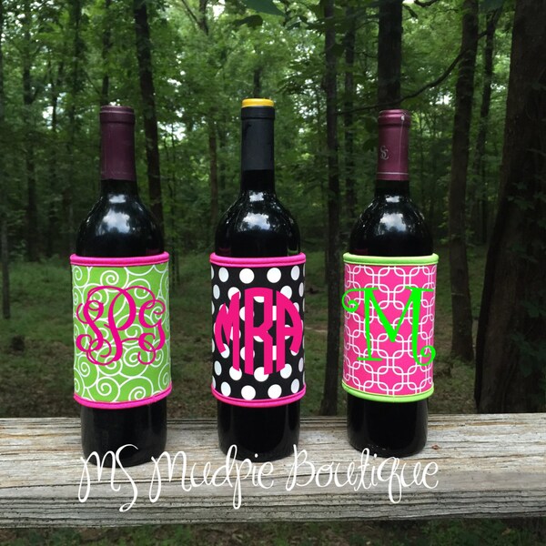 Monogrammed Wine Bottle Coozie, Personalized Wine Coozie