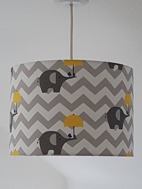 Handmade Drum Lightshade 30cm Children Kids Nursery Elephant Handmade Drum Lightshade 30cm Children, Grey And Yellow Childrens Lampshade