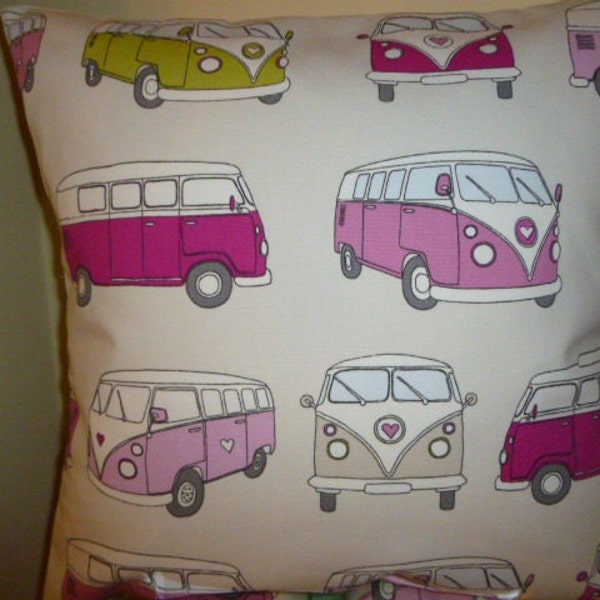 Fodera per cuscino a eccentrico Volkswagen Camper Van VW Camper Van Retro Shabby Chic rosso blu bianco fiori Dotty Stripe