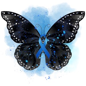 Blue Butterfly Ribbon Vector / Nastro di consapevolezza SVG / Download digitale