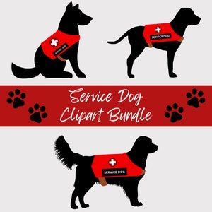 Diensthund Clipart Bundle mit Assistenztier und medizinischem Alarm Labrador, Golden Retriever und Deutscher Schäferhund