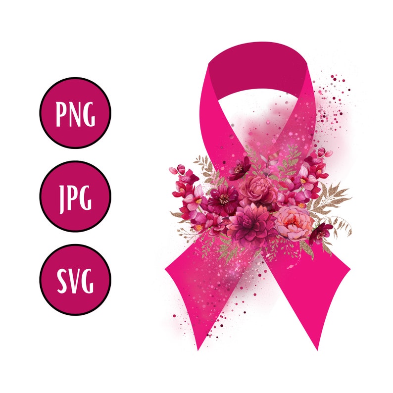 Pink Floral Breast Cancer Awareness Ribbon Vector Digital Etsy