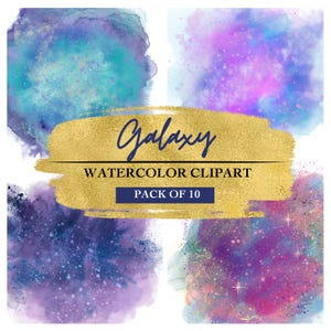 Galaxy Watercolor Clipart Bundle – Celestial Splatter PNG Backgrounds | Digital Texture SVG | Instant Download