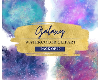 Galaxy aquarel clipartbundel – Celestial Splatter PNG-achtergronden | Digitale textuur-SVG | Direct downloaden
