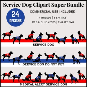 Service Dog Clipart Bundle – Multiple Vest Colors & Sayings