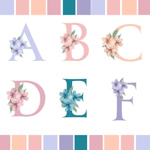 Clipart del alfabeto floral en acuarela