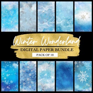 Winter Wonderland Watercolor Digital Paper | Snowy Blue 12x12 Backgrounds | Frozen Icy Scrapbook Paper Bundle