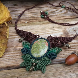 Forest inspired Macrame Necklace with unakite