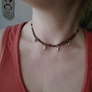 Brown Macrame Choker necklace with acorn charms