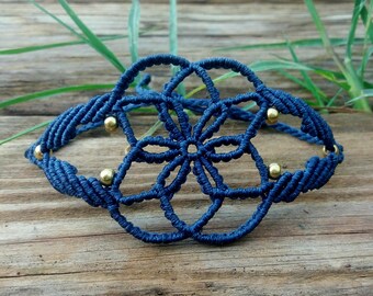 Seed of Life Macrame Bracelet in blue