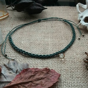 Forest green macrame choker necklace with glass charm