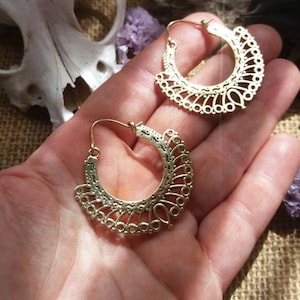 Mandala Hoop earrings, brass bohemian earrings