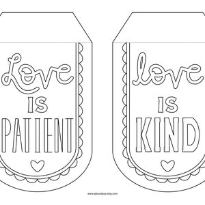 Love is Patient, Love is Kind, Color Your Own Banner Bunting, Valentine’s Day Decor, Bridal Shower, 1 Corinthians 13:4-8a, INSTANT DOWLOAD