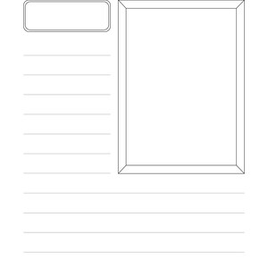 May include: A blank lined page with a rectangular frame and a smaller rectangular box at the top. The page is designed for writing or drawing.