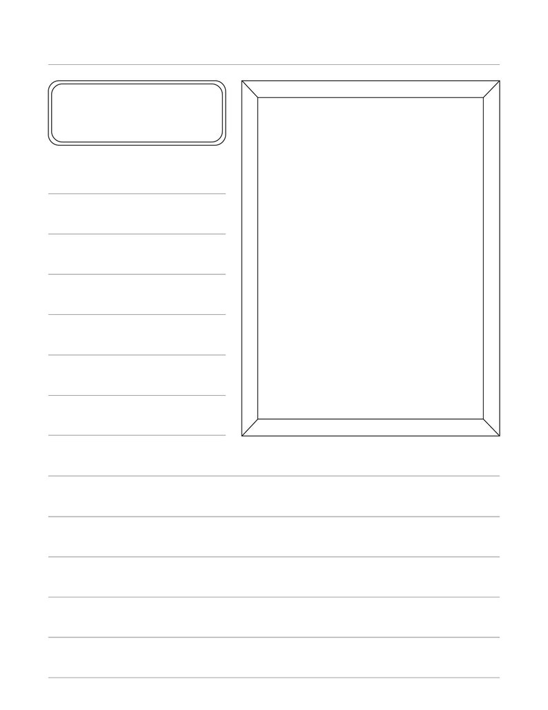 May include: A blank lined page with a rectangular frame and a smaller rectangular box at the top. The page is designed for writing or drawing.
