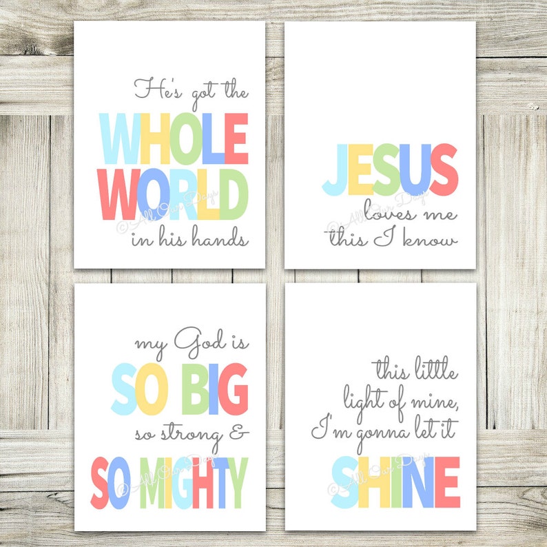 Sunday School Wall Art, Kids Room Decor, Sunday School Songs, Nursery Wall Art, Christian Wall Art, Bible Songs, Kids Decor, Nursery Print image 1