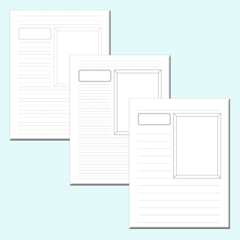 May include: Three blank printable journal pages with lined paper and a rectangular space for a picture or drawing at the top of each page.