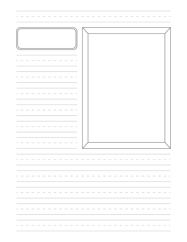 May include: A blank lined paper with a black rectangular frame and a smaller black rectangular box at the top left corner.