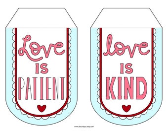 Love is Patient, Love is Kind, Print & Hang Banner Bunting, Valentine’s Day Decor, Bridal Shower, 1 Corinthians 13:4-8a, INSTANT DOWLOAD